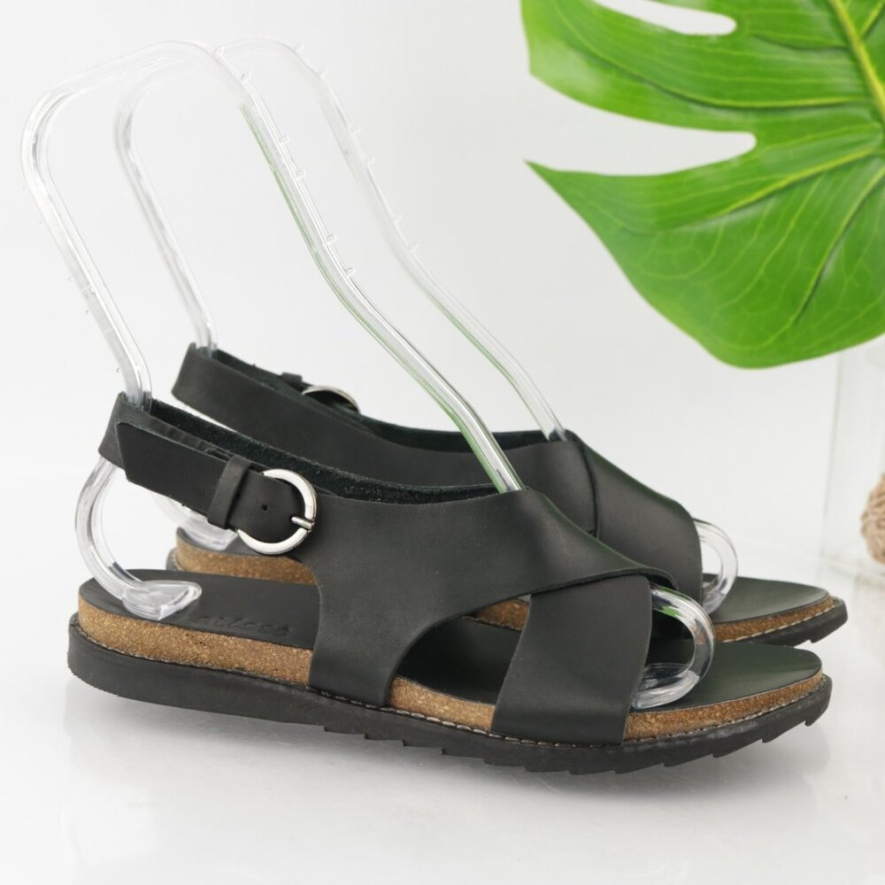 Matisse Womens Arielle Sandal Size 7 Black‎ Leather Slingback Gladiator Lug Sole